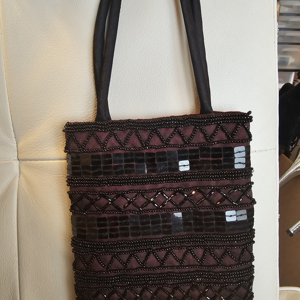 Elegant Black and Brown Beaded Women's Bag